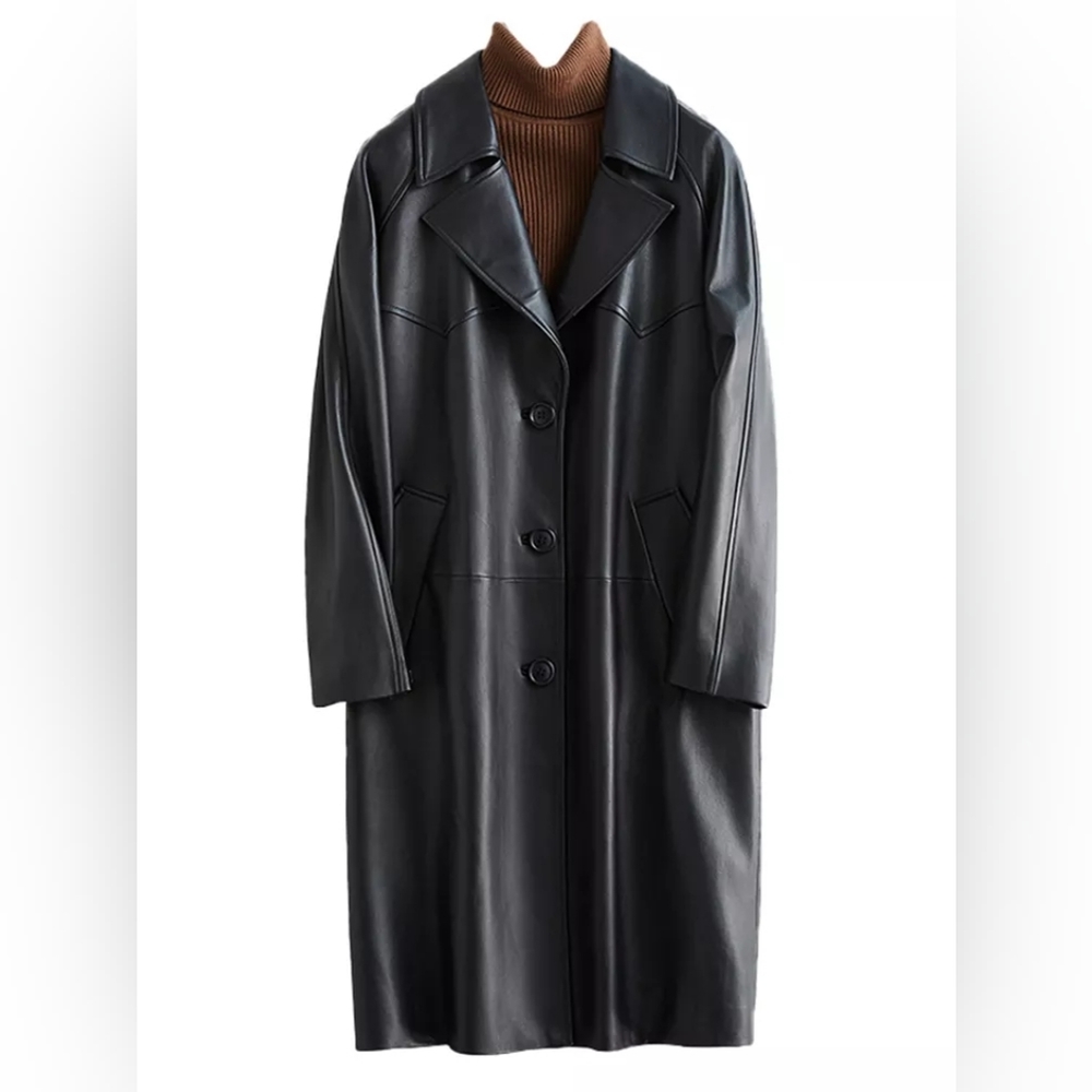 Vegan Leather Trench Coat Jacket